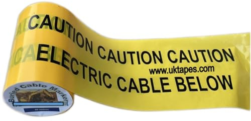 CAUTION ELECTRIC CABLE BELOW underground warning tape to mark buried power cables - 40 year life expectancy - Handy 20M roll