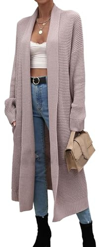 Damer med öppen front långa maxi chunky stickade koftor Oversized draperade trendiga koftor tröja med fickor