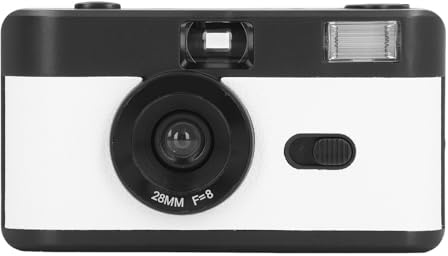 Fockety 35 mm Filmkamera, 28 mm F/8 Objektiv, 1/120 S Verschlusszeit, Wiederverwendbare Vintage Kamera mit Blitz, Handschlaufe, Leichte Retro Halbformatkamera Als (Schwarz-Weiss)