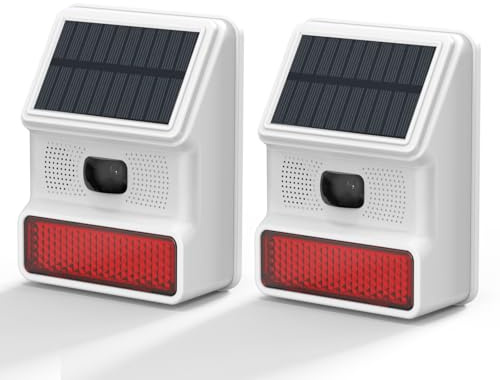 Lot de 2 Alarme Détecteur de Mouvement Solaire IP65 – Détecteur de Mouvement avec Sirène Intégrée – Alarme Extérieure sans Fil avec Sirène 100 DB, 4 Modes – Idéal pour Maison, Jardin, Ferme