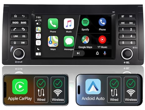 Autoradio per BMW Serie 5 E39 1995-2003,con Sistema Linux & Display IPS 7,CarPlay Wireless e Android Auto Integrati,Comandi al volante originali,Bluetooth 5.0,RDS AM/FM,USB,EQ/DSP & Alta Potenza