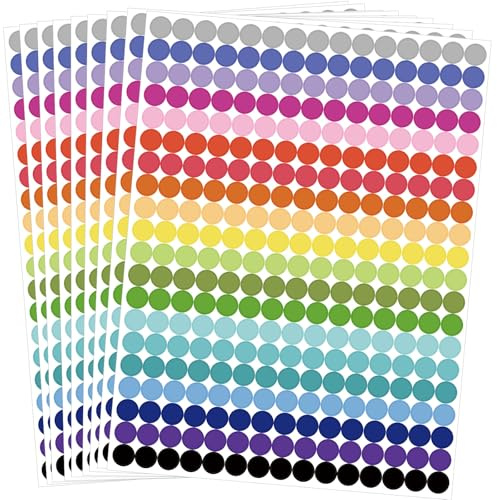 6000 Stück Klebepunkte bunt, 20 farbige runde Aufkleber, Aufkleber punkte farbig für Klassenzimmer, Büros, Bibliotheken, Gegenständkennzeichnung, Bestandsverwaltung und Kinderhandwerk (12 mm).