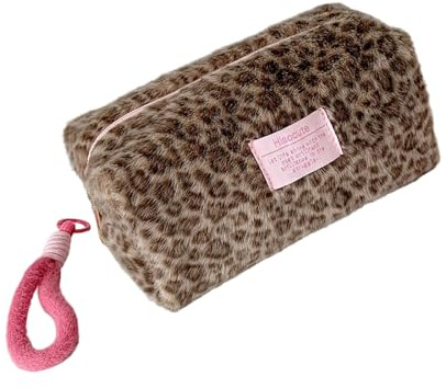 jojnsha De Rangement Multifonctionnel en Peluche À Léopard Élégant Organisateur De Cosmétiques À Main pour Soins De La Peau Accessoires De Voyage Trousse De Toilette De Voyage De Capacité