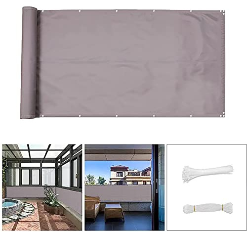 für Balkon 130x500cm Outdoor Balkon Sichtschutzzaun mit Ösen und Kordel UV-beständig Wasserdicht Grau Balkonumzäunung für Geländer & Terrasse