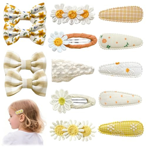 Bellanova Mollette Capelli Bambina 10–14 Pezzi, Fermagli Capelli Bambina Antiscivolo per Capelli Fini, Fiocchi e Fiori Naturali, Accessori Quotidiani (Crema Giallo)