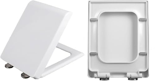 REHOOF Cuvette Toilette Salle De Bain Forme Carré, Abattant WC avec Frein De Chute,Lunette De Toilette 360 Charnière Réglable,Blanc,Rectangulaire,Matériau en PP, Solide Et Durable