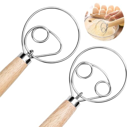 ZIOYANE Lot de 2 fouets danois en acier inoxydable avec poignée en bois pour pâte à pain, pâtisserie ou pâte à pizza