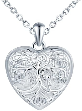 MICYUMI Collar de medallón de foto de mujer,Cadena de plata de ley 925,Colgante de árbol en forma de corazón