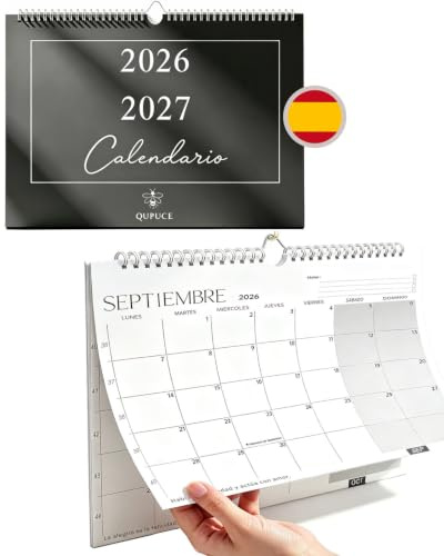 Qupuce Calendario 2026 2027 Pared A4 Julio 2026 - Diciembre 2027 | Planificador Mensual 31 x 22 cm | Calendario Familiar Minimalista | para Casa Oficina o Escolar