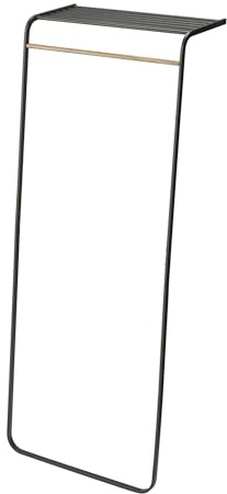 YAMAZAKI 7079 TOWER Leaning Coat Hanger with Shelf, black, Steel/Wood, 60 x 46 x 160 cm