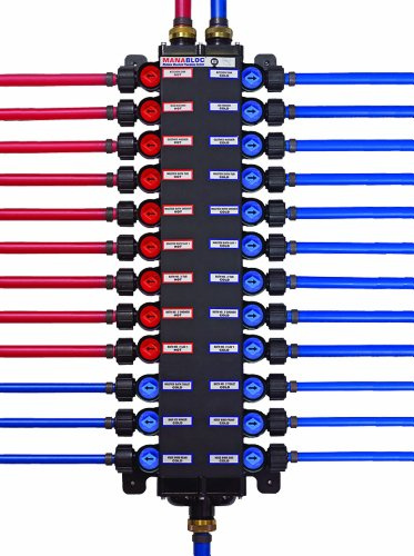 Viega 50243 1/2-Inch PureFlow Zero Lead Poly Alloy PEX Crimp Manabloc with 24 Ports - 15 Cold 9 Hot