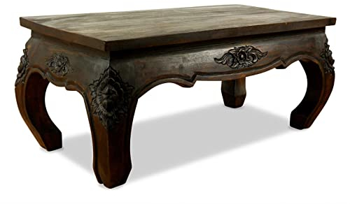 livasia Opiumtisch aus Massivholz – 80x40x35cm – Handgeschnitzter Beistelltisch Holz aus Thailand, Nachhaltig und Zeitlos, setzt Stilvolle Akzente als Sofatisch