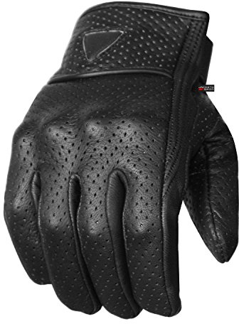 Jackets 4 Bikes Motorcycle Gloves - Premium Perforated Leather for Men Women, Touch Screen, Non-Slip Motorbike Cruiser Street Black L