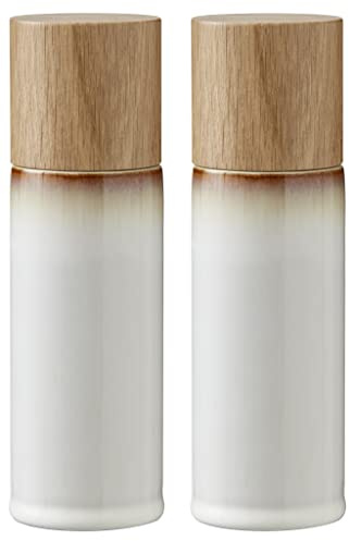 BITZ Moulin à sel et à poivre, 2 moulins à épices en faïence (moulin à sel + moulin à poivre), lot de 2, hauteur 16,7 cm, couleur crème