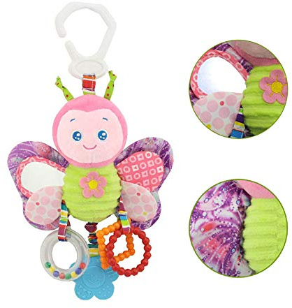 Gutsbox Baby Spielzeug, Hochwertiges Kleinkindspielzeug Plüschrassel mit Ringen zum Beißen, Greifen und Knistern, Spiegel für Babys Kleinkinder - ab 0-24 Monat