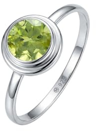 mantraroma Peridot Ring 925 Sterling Silber Damen – runder Edelstein Ring facettiert Ø 6 mm, minimalistischer Damenschmuck
