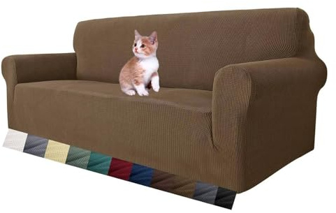 MAXIJIN Copridivano estensibile per divano a 3 posti, 1 pezzo copridivano universali soggiorno jacquard mobili protezione cani Pet Friendly Fitted Couch (3 posti, marrone)