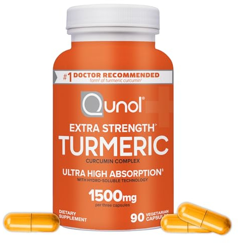 Turmeric Curcumin Capsules, Qunol with Ultra High Absorption 1500mg, Joint Support, Dietary Supplement, Extra Strength, 90 Vegetarian Capsules