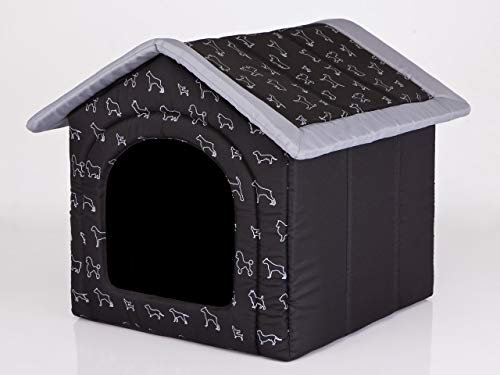 Hundehütte Hundehöhle Hundebett Hundehaus Katzenhöhle mittle L - 52x46 cm schwarz mit Hunden
