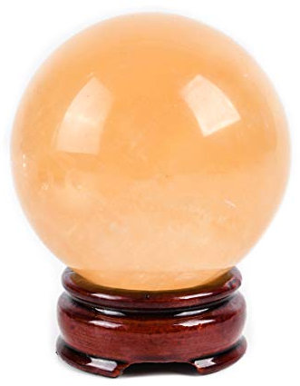NUZUJX Natürlicher Citrin-Heilkristall, Edelsteinkugel, Wahrsagungskugel mit Holzständer, Feng Shui, Chakra, Aura, Schreibtischdekoration (Citrin, 60 mm)