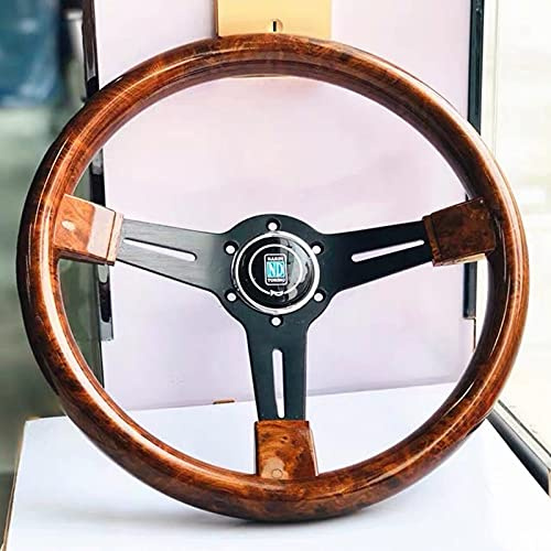 Sportlenkrad 14 Zoll Rennwagen Lenkrad kopieren Holzlenkrad mit schwarzem Speichen Klassisches Lenkrad Rallye Sportlenkrad (Color : Copy Wood)