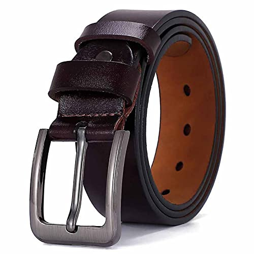 HYCOPROT Läderbälte för män, 38 mm breda läderbälten, justerbart bältesspänne för lediga arbetsjeans, Brun, 90cm (longitud total 105 cm)