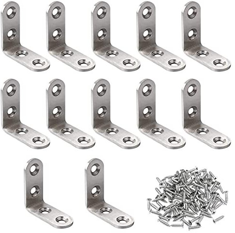 Équerre de Fixation Inox, Angle Droit Support, Supports à Angle Droit De 90 Degrés, 12 Pièces 40x40mm Raccord D'angle, Renforts D'Angle pour la Fixation et la Réparation de Meubles avec 50 Pièces Vis