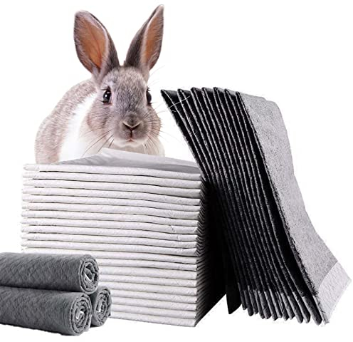 Tfwadmx 50 Pcs Rabbit Pee Pads Guinea Pig Super Absorbent Cage Liners Bunny Disposable Black Carbon Diapers Small Animal Training Accessories with Quick-Dry Surface for Chinchilla Ferret Hamster