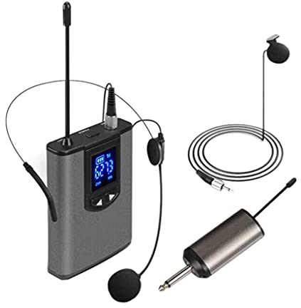 Samnuerly Auricular inalámbrico portátil/micrófono de Solapa Lavalier con transmisor de petaca y Receptor de Salida de 1/4 de Pulgada, intérprete en Vivo