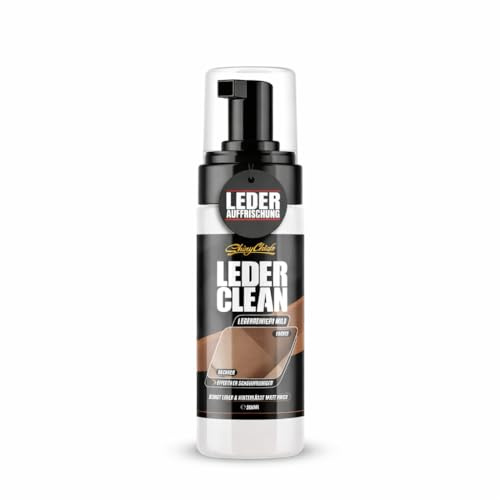 ShinyChiefs Leder Clean Schaumreiniger- hochwirksam für Ledersitze und Lenkräder - Lenkradpflege und Reinigung für Glattleder - mattierender Reiniger für Autositze, Pumpspender, 200 ml
