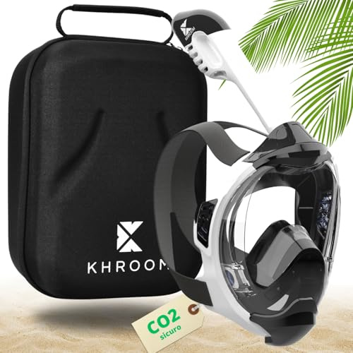 Khroom Máscara de esnórquel para Adultos y niños - Seaview Y | Sin Problemas de CO2 | Máscara Completa para Snorkeling| Equipo de Snorkel con máscara Integral Completa para Adultos L/XL Blanco+Case