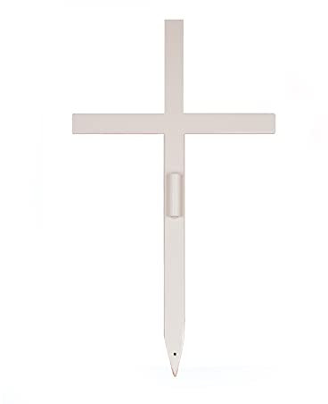 Gedenkkreuze Pfahl für Straßenrand, Outdoor, Friedhofsgräber, Beerdigung, Metall-Grabmarker für geliebte Menschen, Haustiere, weiße Pulverbeschichtung – Grabstein-Ersatz (mittelgroß 55x30cm)