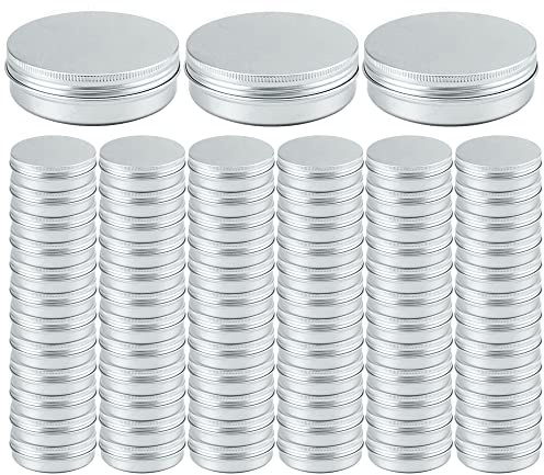 2oz Aluminum Empty Storage Screw-top Tin Jars with Lids, 75PCS Round Candle Cans, Refillable Cosmetic Containers for Lip Balm, Shea Butter, Salves, Silver