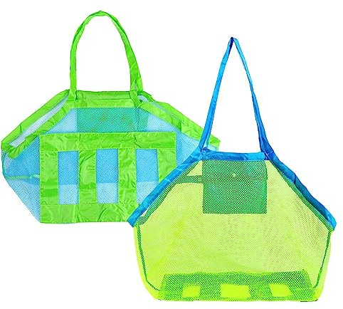 Sandspielzeug Netztasche Große 2 Stück Blaues & Grün Tragbare StrandtaschSandspielzeug Faltbare Aufbewahrungstasche Wiederverwendbare Sommer Netz Strandtasche für Kinderspielzeug Familie Urlaub