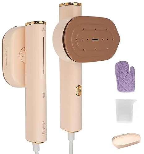 Plancha vapor de mano portátil, plancha vapor de viaje plegable de 1200W con guante de planchar anti-calor y vaso medidor, cepillo vapor horizontal y vertical para casa, oficina y viajes, enchufe EU