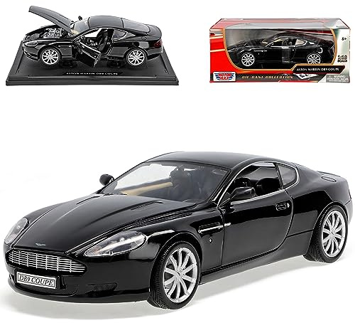 Motormax Aston Martin DB9 Coupe Schwarz 2004-2016 1/18 Modell Auto mit individiuellem Wunschkennzeichen