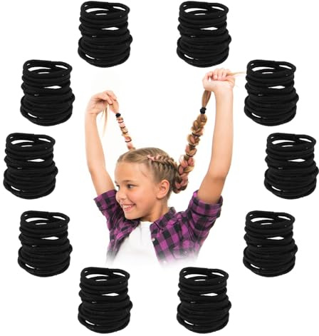 cobee 300 Stück elastische Haargummis, kleine Mini Haarbänder für Mädchen keine Schäden Pferdeschwanzhalter Haargummis Haarschmuck für Frauen lockiges dickes dünnes Haar (Schwarz)