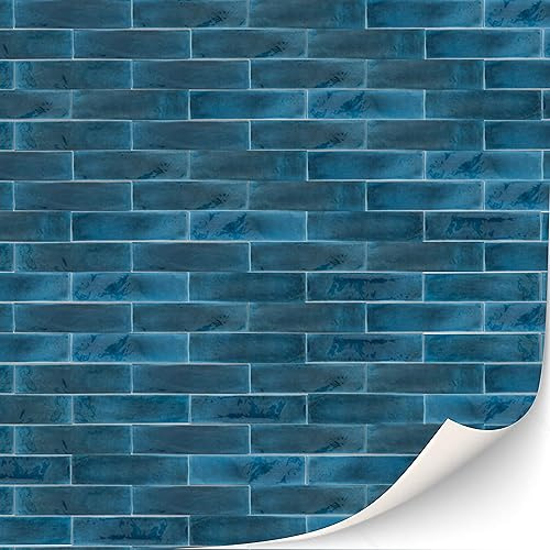 3 Sheets Self-Adhesive Wall Tiles, Bathroom Tiles, Kitchen Tiles, Metro Tiles for Dollhouses, Scale 1:12 (Blue Textured Metro Tiles)