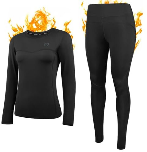 Muezna Ensemble de sous-vêtements thermiques pour femme - Long Johns Ski Base Layer avec doublure en polaire douce - Sous-vêtements thermiques haut à bas pour temps froid, Noir , S