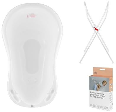 Hylat Baby Babybadewanne mit Thermometer, Ständer und Abfluss - ergonomisch und komfortabel für Neugeborene und Babys