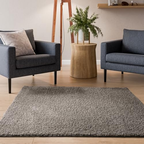 Interiyou Alfombra de pelo largo Sofia - 160x160 cm gris claro - suave y de un solo color - lavable y antideslizante - pelo largo y suave