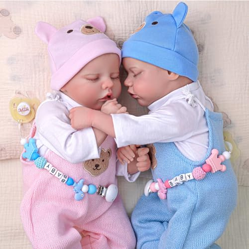 BABESIDE Bambola Reborn Twins – 43,2 cm morbido vinile realistico realistico neonato bambola reale con vestiti e giocattolo