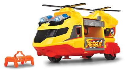 Dickie Toys - Helicóptero de Rescate 30 cm con luz y Sonido, grúa Extensible, hélices con Giro Manual, Camilla extraíble, para niños Mayores de 3 años (203306023)