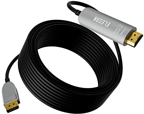 Elecan Câble DisplayPort en fibre optique 8K vers HDMI, 7,6 m, 8K @ 60 Hz, 4K @ 120 Hz, coque en alliage de zinc et port d'affichage DP optique actif 1.4 vers HDMI 2.1 cordon mâle unidirectionnel pour