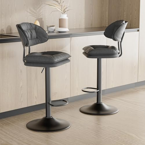 Hawthyhome Barhocker 2er Set, Ergonomische Gepolsterte Barhocker mit Rückenlehne, Verstellbare Doppellagige Barstuhl, für Esszimmer Heimbar Kücheninsel, 2 x Hocker (Dunkelgrau)