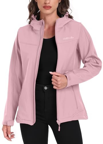 ATLASLAVA Softshelljacke Damen mit Kapuze Regenjacke Fleecejacke Wanderjacke Gefüttert Jacken Outdoor Wandern Hellrosa S