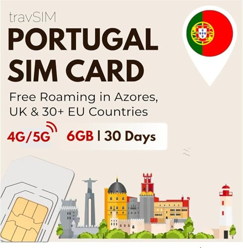 travSIM Tarjeta SIM Portugal |6GB Datos -4G/5G Velocidades|Llamadas ilimitadas| Utilice Portugal Tarjeta SIM en el UK y más de 30 países de la UE |Plan de Tarjeta SIM Portugal válido 30 días