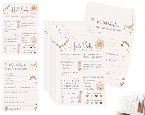 Lhbwhiz 20 Stück Babyparty Spiele Karten,Babyshower oder Ratespiel Gender Reveal Tippkarten,Jungen und Mädchen Feier Baby Shower Party Spiel Karten zum Ausfüllen,Beidseitig Bedruckt