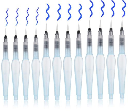 YSFVNP 12 Pcs Water Brush Pen, Water Pens, Refillable Water Brush Pens Aqua Paint Brushes Ink and Water Brush Pens Art Supplies for Water Color Painting Blending Lettering with Assorted Tips