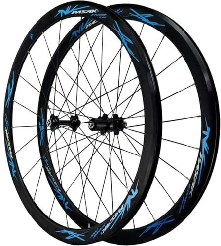 700C Rennrad-Radsatz, Fahrrad-Rad Doppelwandfelge Rennrad-Rad for 7 8 9 10 11 12-Gang, for C/V-Bremsen/Felgenbremsen QR(Blue)